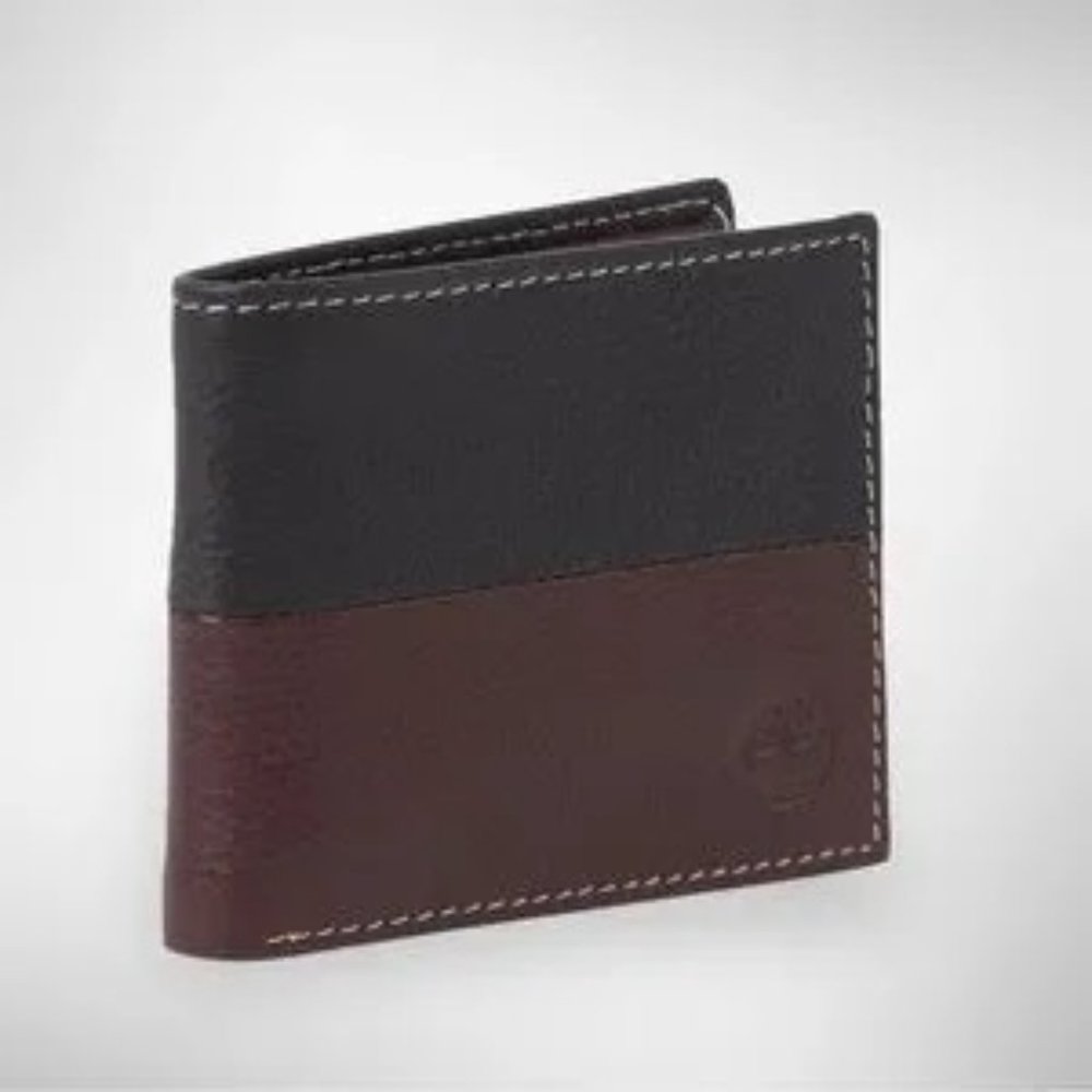 Timberland Sportz color block bifold leather wallet in black and brown NWOT